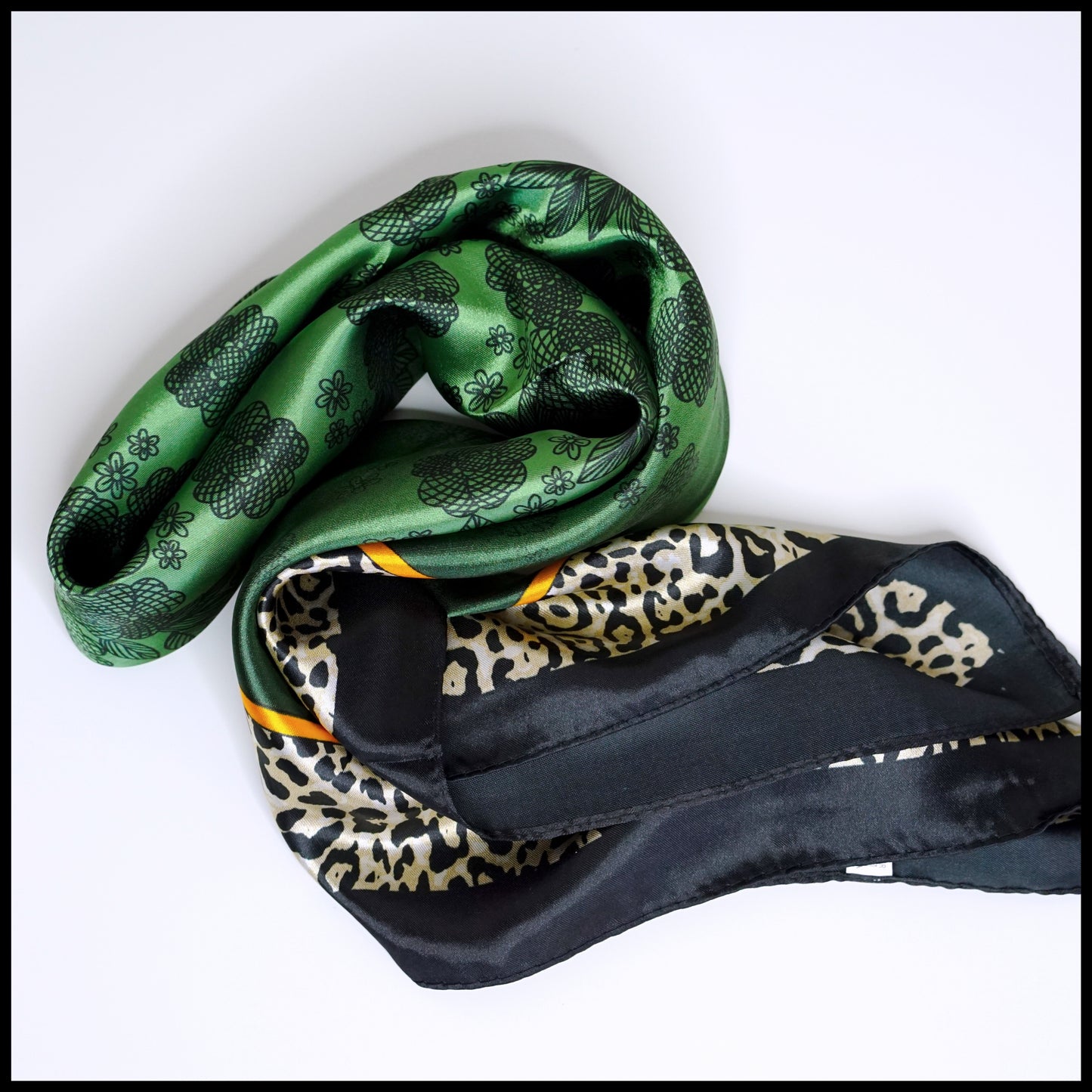 Leopard Trim Satin Scarf - 1pc