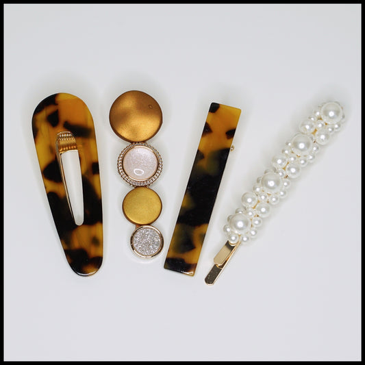 Tortoise & Pearl 4pcs Hair Clips