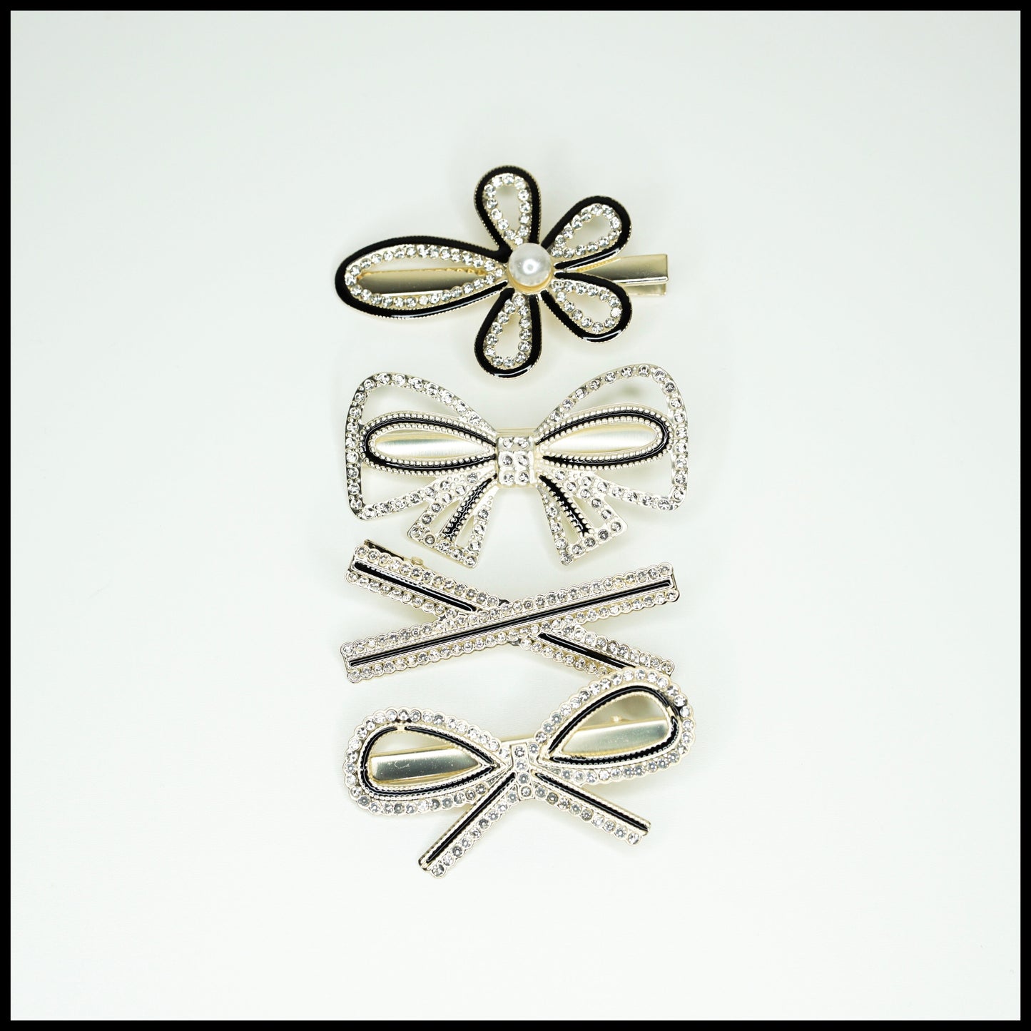 Rhinestone & Black 4pcs Hair Clips