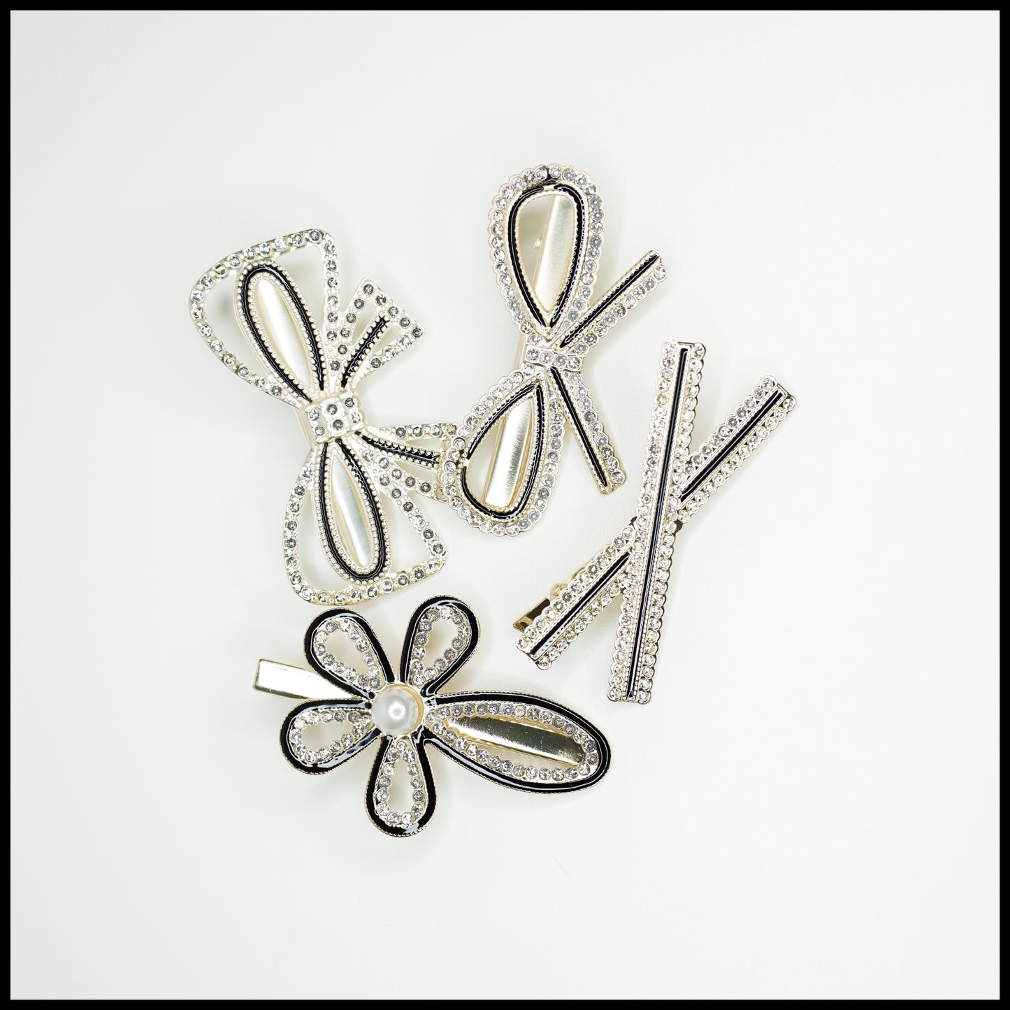 Rhinestone & Black 4pcs Hair Clips